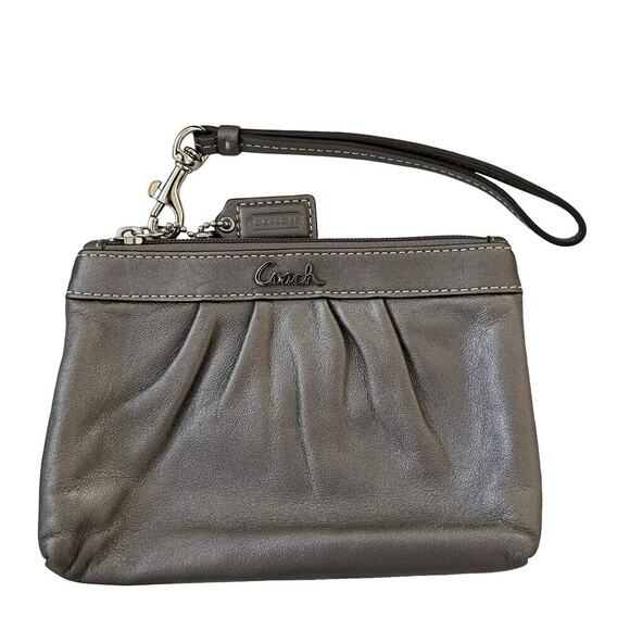 VTG Coach Pleated Detail Full Zip Wallet Wristlet F43431 Graphite Coin Purse - Picture 1 of 9